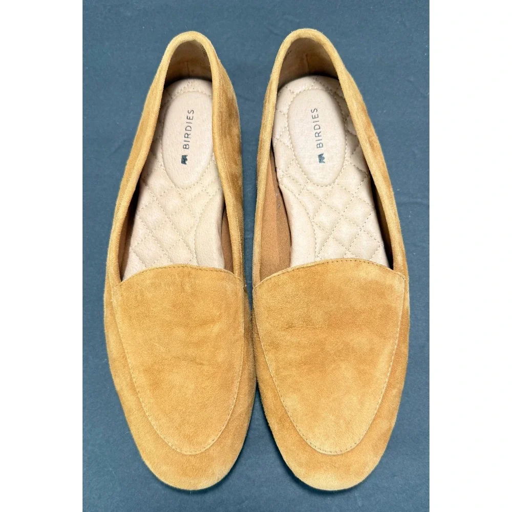 Birdies Starling Loafers Womens 7 Saffron Yellow Suede Smoking Slipper Flats‎